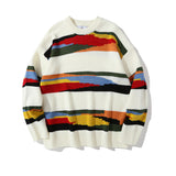 Men Sweater Striped Knitted Sweater Loose round Neck