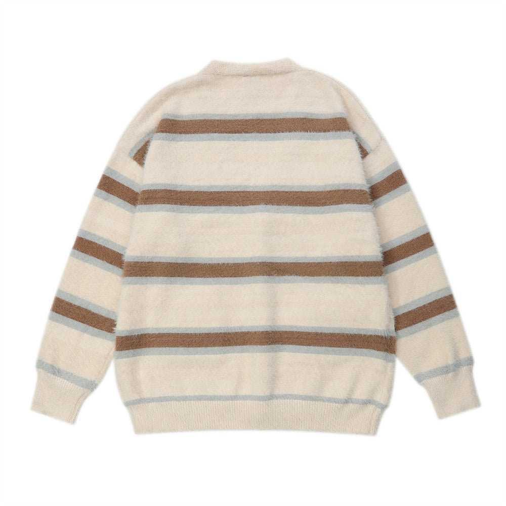 Men Sweater V-neck Striped Outer Wear Cardigan Sweater