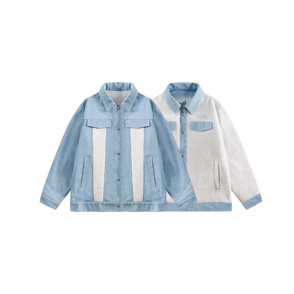 Unisex Coat Winter Lamb Wool Denim Coat