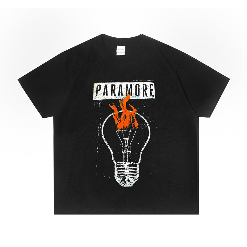 Rock Star T Shirt Paramore Band Short Sleeve round Neck Loose Pure Cotton Men and Women