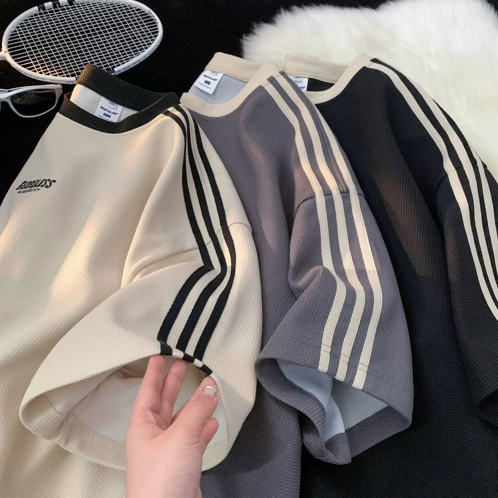 Men's T Shirt Summer Loose Casual Waffle