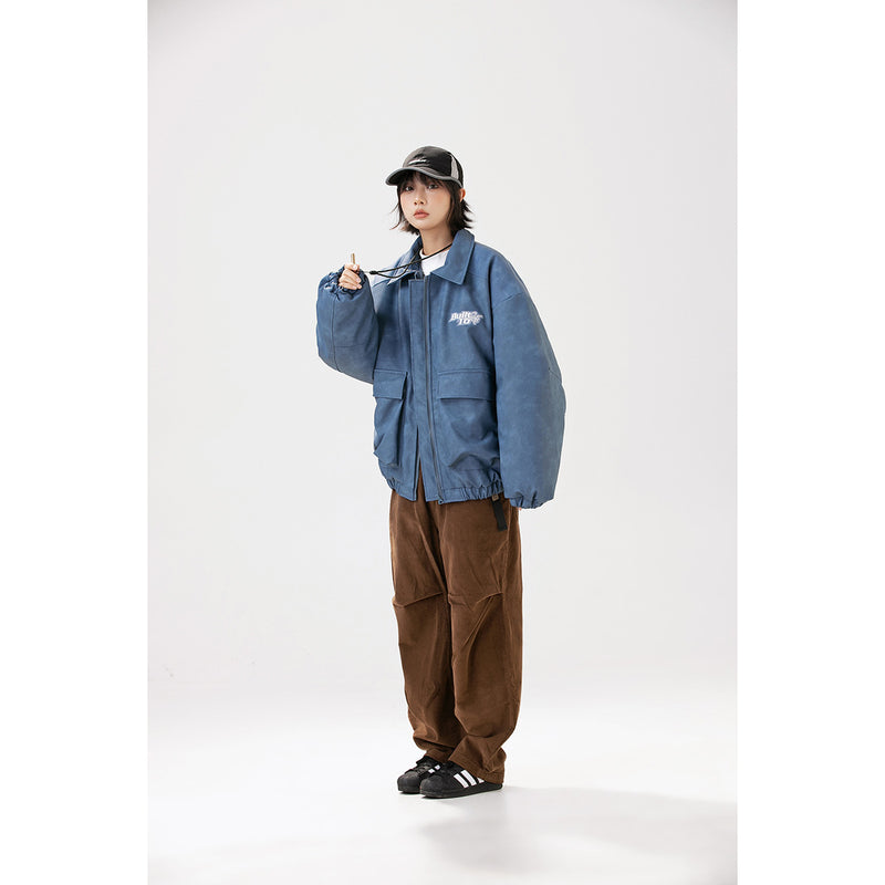 Unisex Pu Jacket PU Leather Cotton-Padded Coat Winter