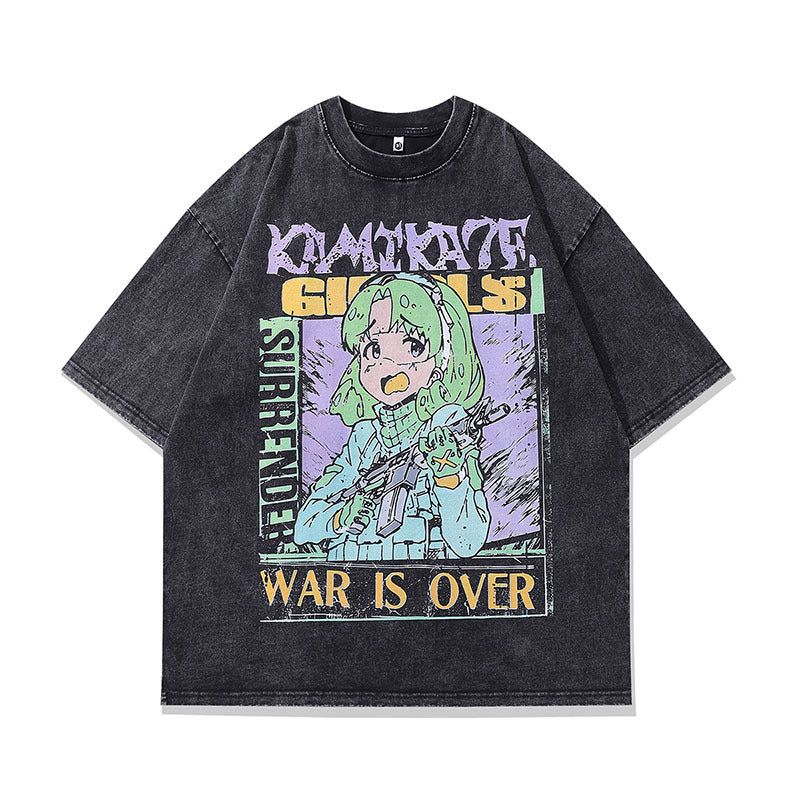 Men T-Shirt NBA Star Cartoon Print Distressed