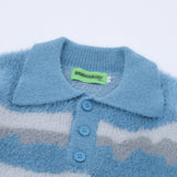 Men Sweater Stripes Lapel Knitwear Velvet