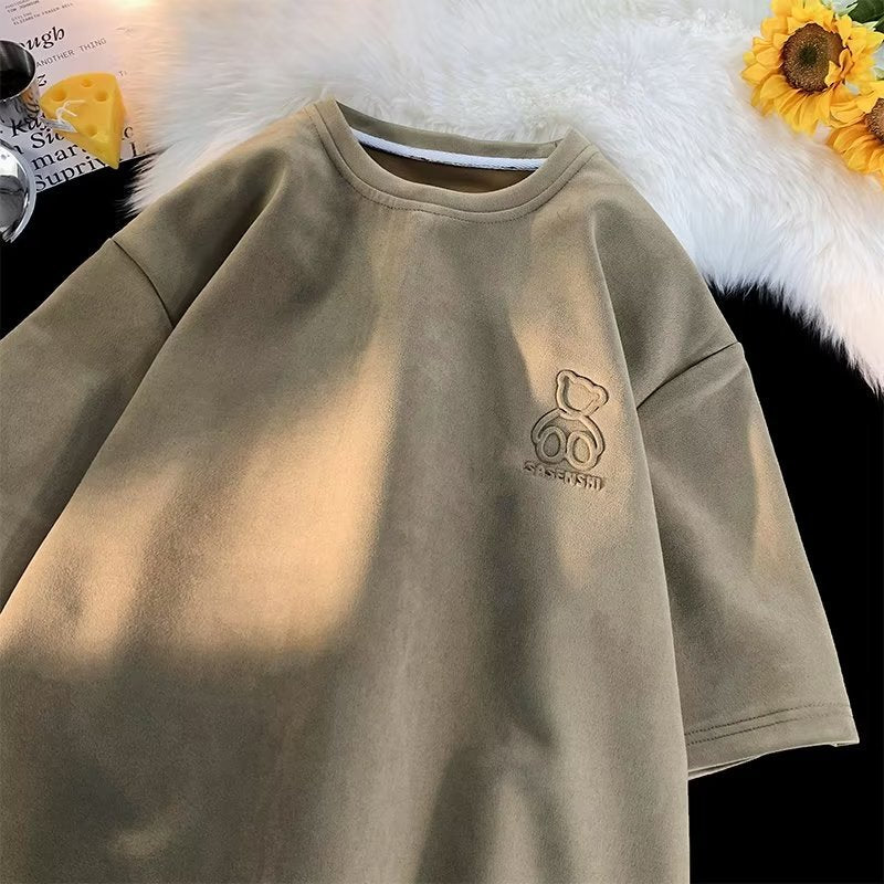 Men T Shirt Suede Loose Casual