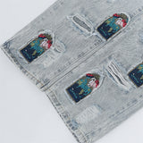 Men Jeans Embroidery Ripped Special Loose