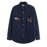 Long Sleeve Shirt Retro College Style Embroidery Distressed