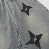 Men Shorts Shuriken Printed Denim Shorts