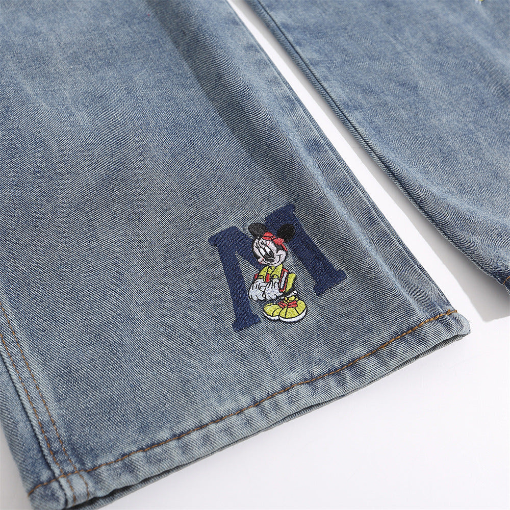 Overalls Men Jumpsuit Embroidered Denim Suspender Pants Fashion Brand Street Tooling Suspender Jumpsuit Straight-Leg Trousers