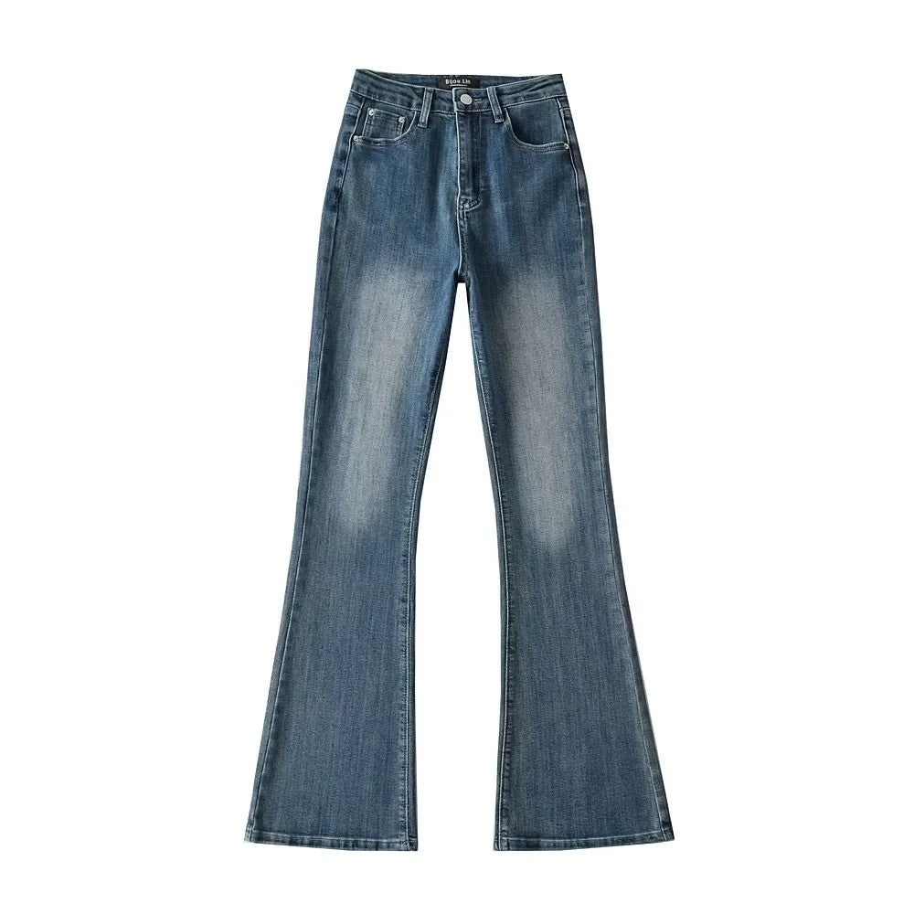 Women Jeans Distressed Retro Easy Matching Casual Flared Pants