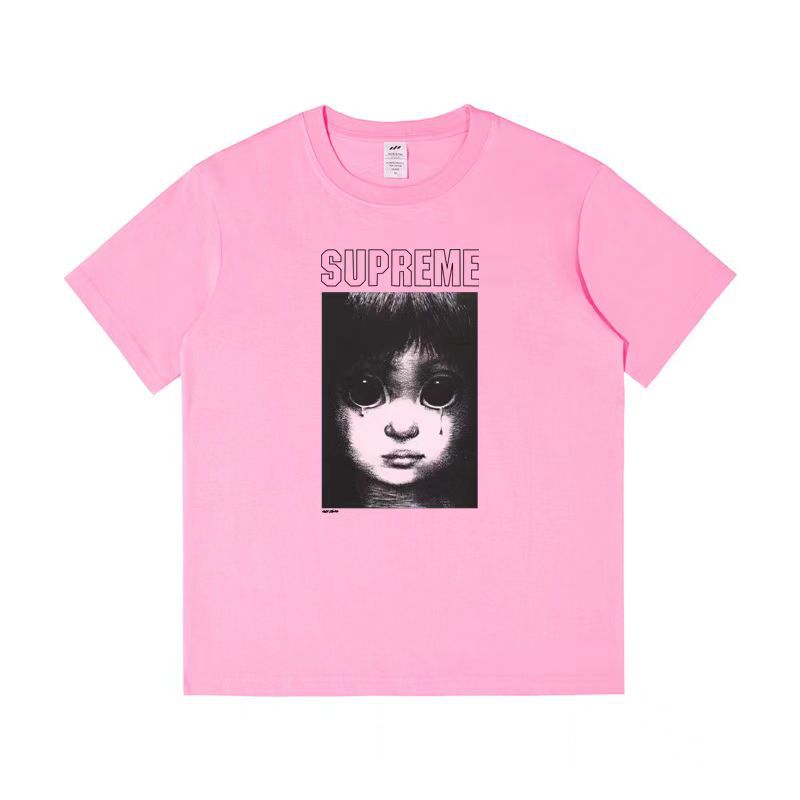 Supreme Men's Alphabet Cartoon Printed Cotton T-shirt Couple