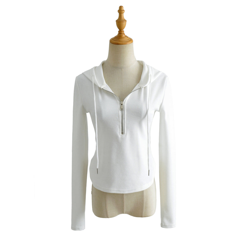 Women Hoodie Solid Color Simple and Thin Zipper
