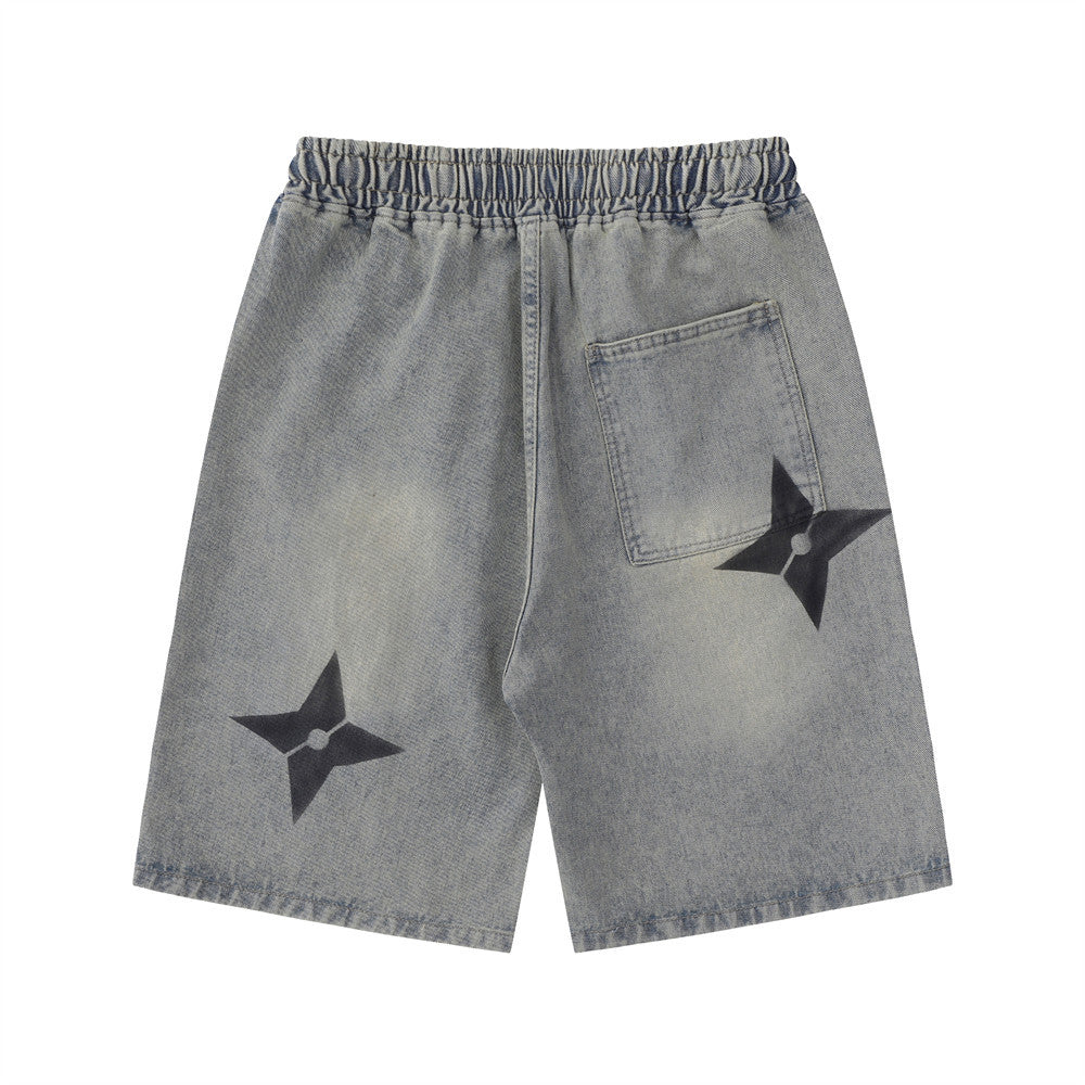 Men Shorts Shuriken Printed Denim Shorts