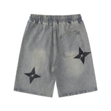 Men Shorts Shuriken Printed Denim Shorts