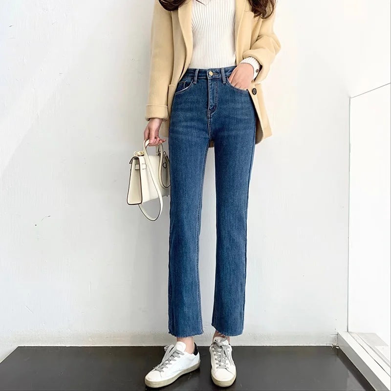 Women Jeans Fleece-lined Slim-Fitting Ankle Length Trousers