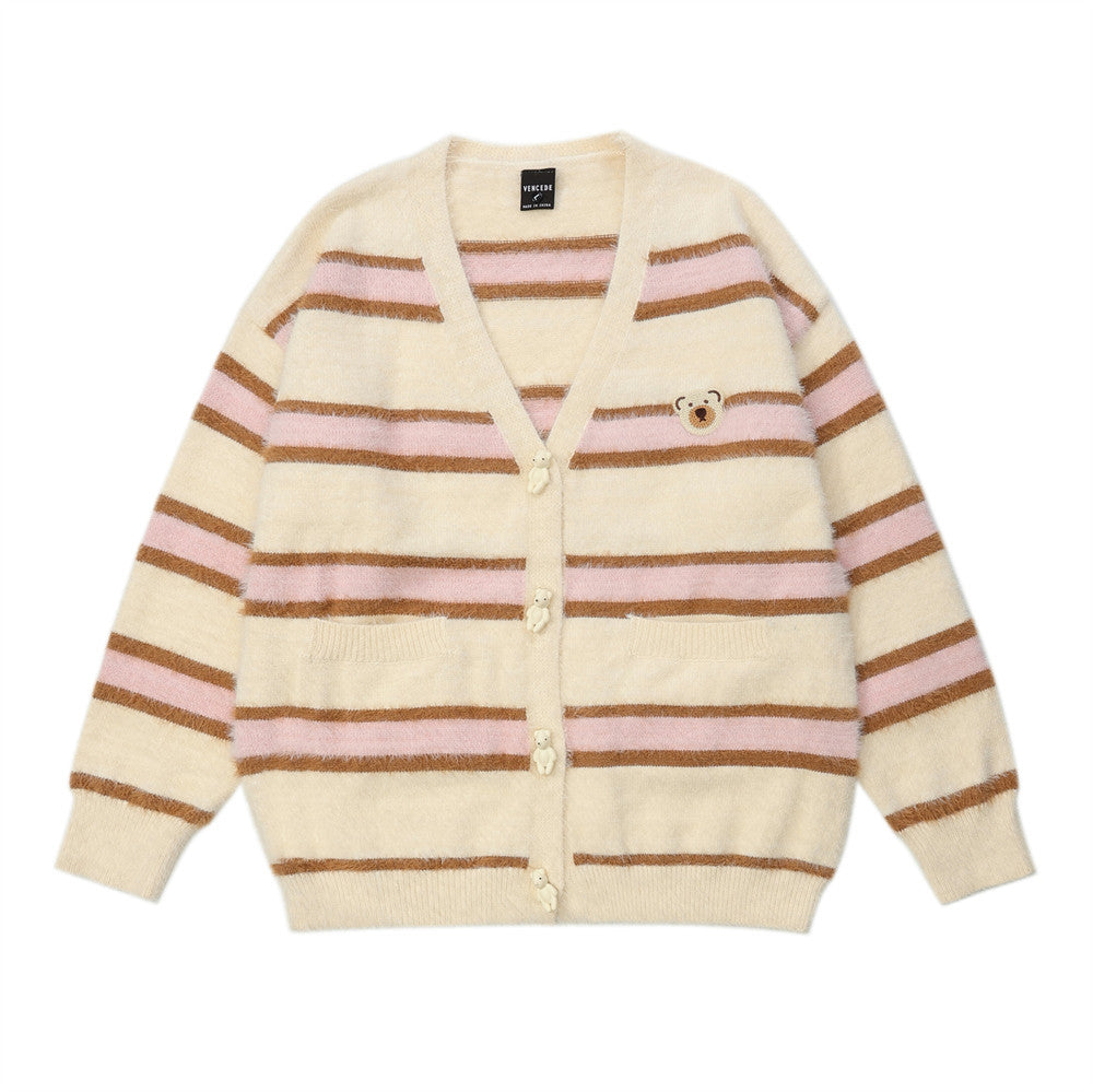 Men Sweater V-neck Striped Outer Wear Cardigan Sweater