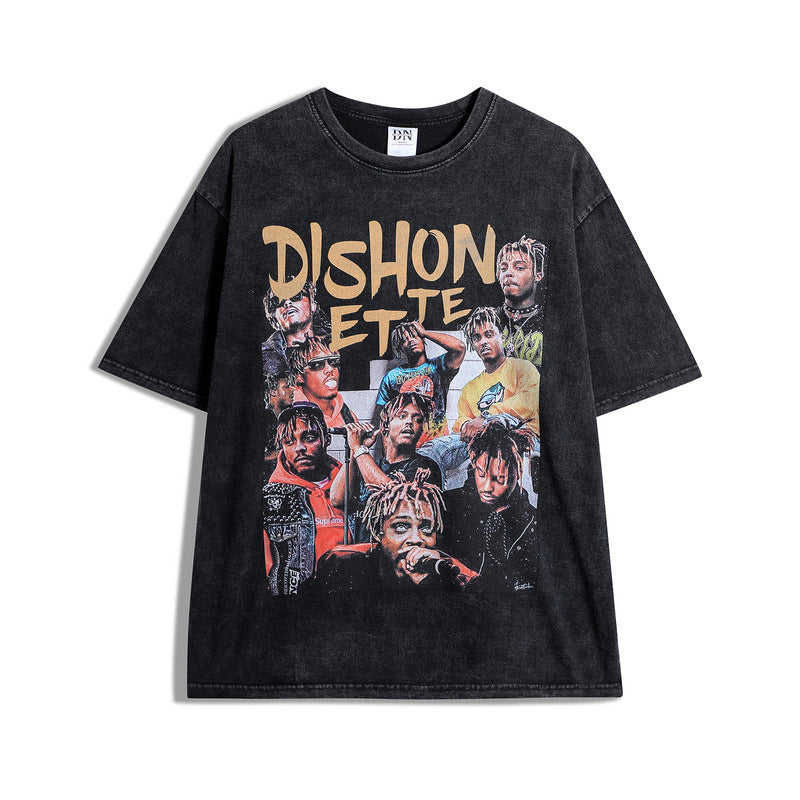 Men T-shirt Portrait Printing Oversize Retro Loose