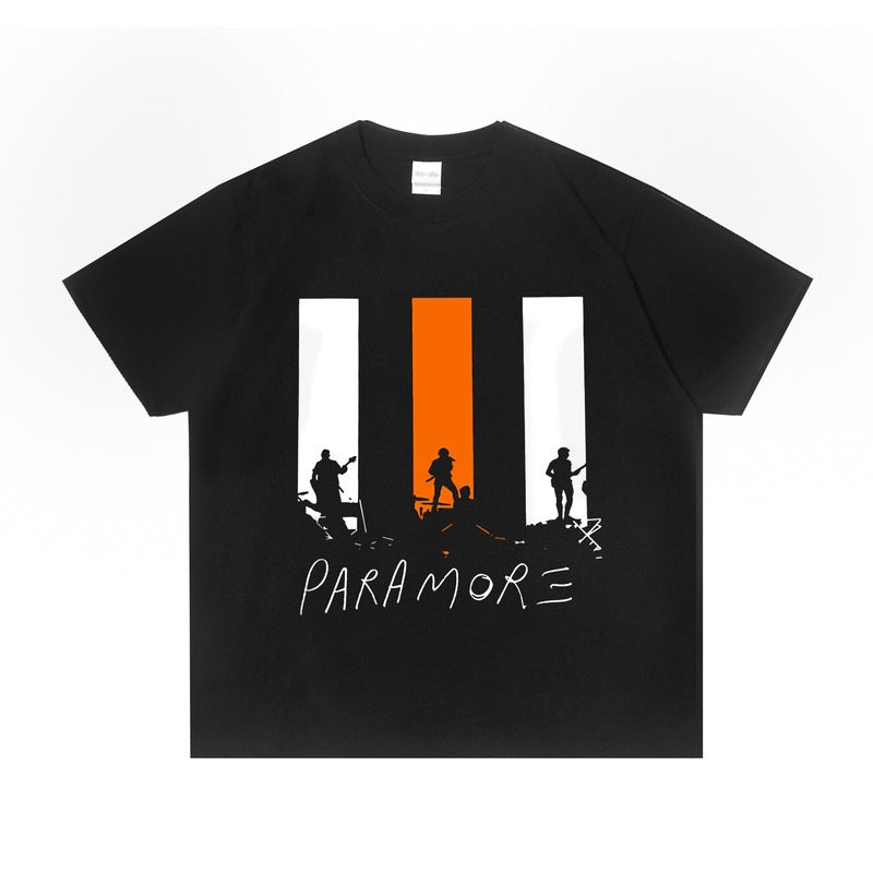 Rock Star T Shirt Paramore Band Short Sleeve round Neck Loose Pure Cotton Men and Women