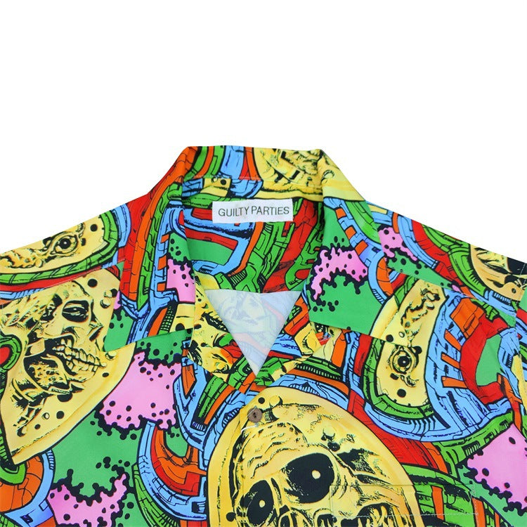 GUILTYPARTIES TIGER 24ss sci-fi graffiti, rayon casual, Hawaiian short-sleeved shirt