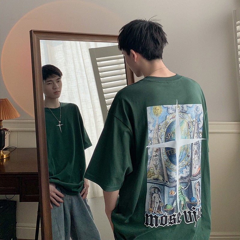 Men T Shirt Summer Loose Print