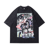 Men T-Shirt Retro Cartoon Printed Small Neckline