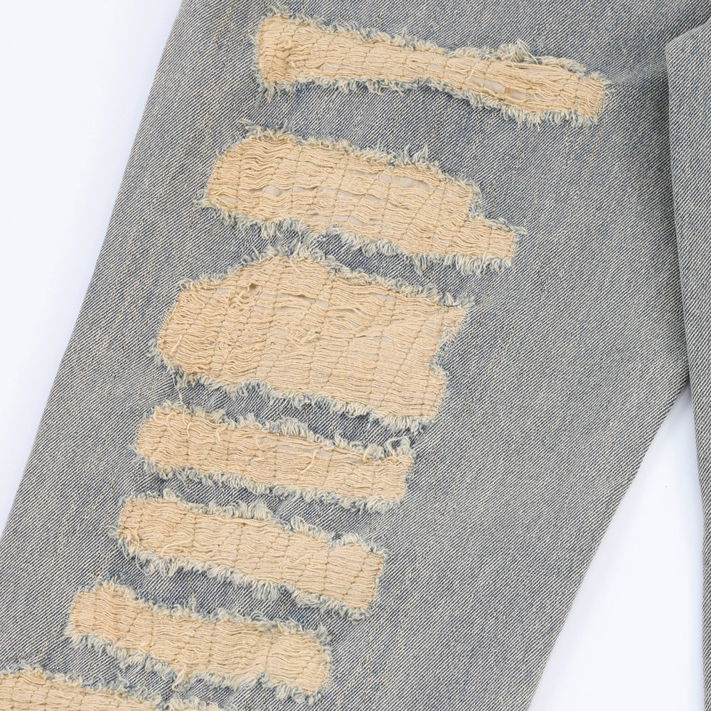 Men Jeans Ripped Embroidery Loose