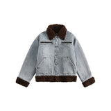 Unisex Coat Lamb Wool Patchwork Denim Jacket