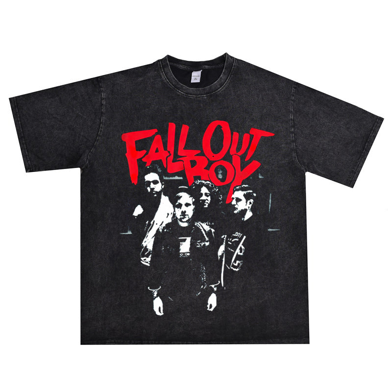 Rock Star T Shirt Fall Out Boy down Boy Rock Cotton T-shirt Cotton Short Sleeve Loose Men and Women