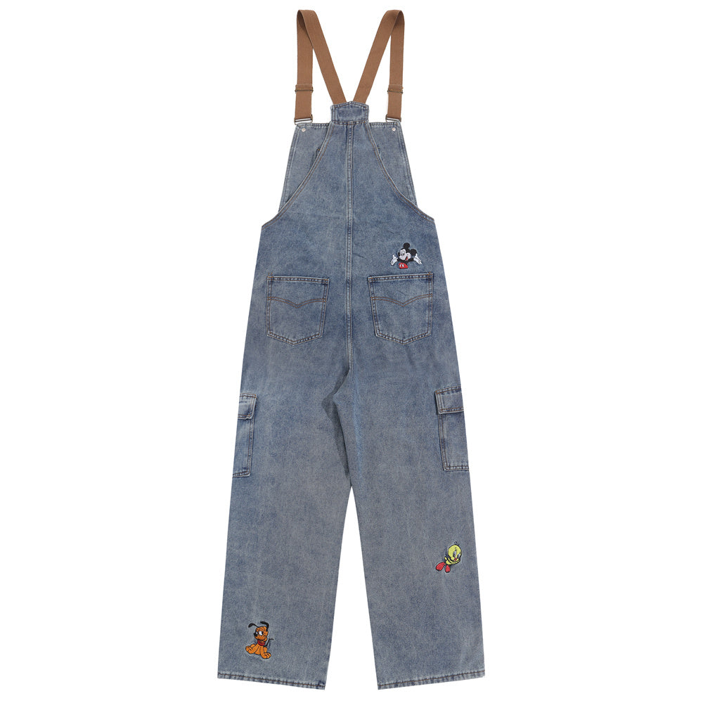 Overalls Men Jumpsuit Embroidered Denim Suspender Pants Fashion Brand Street Tooling Suspender Jumpsuit Straight-Leg Trousers