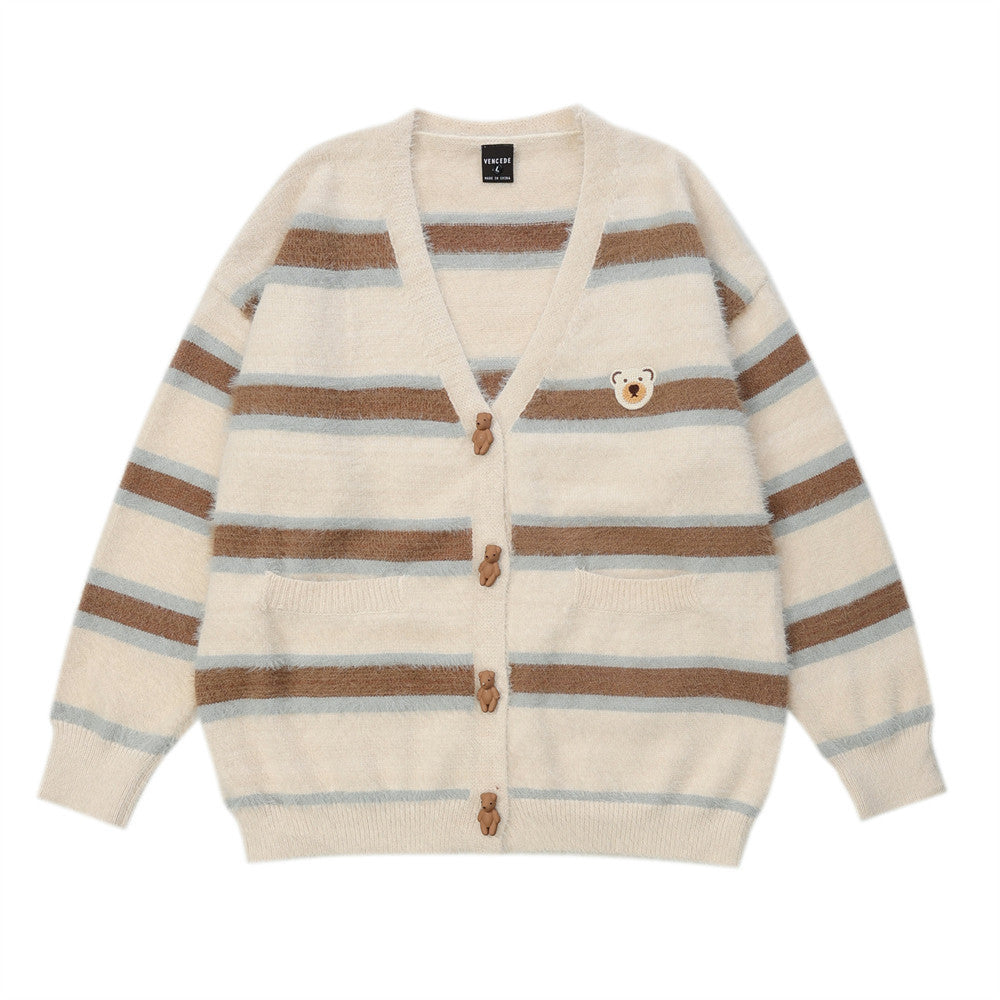 Men Sweater V-neck Striped Outer Wear Cardigan Sweater