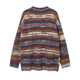 Men Sweater Striped Yarn-Dyed V-neck Cardigan Sweater Couple