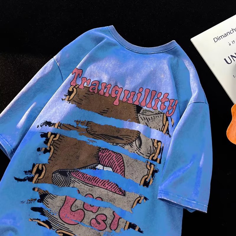 Men T Shirt Retro Heavy Distressed Casual plus Size