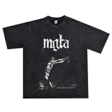 Rock Star T Shirt Mgla Band Washed Distressed T-shirt Short Sleeve Loose Cotton Men and Women