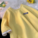 Men T Shirt Waffle Fake Two-Piece Loose