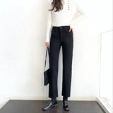 Women Jeans Fleece-lined Slim-Fitting Ankle Length Trousers