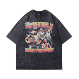 Men T-Shirt NBA Star Cartoon Print Distressed