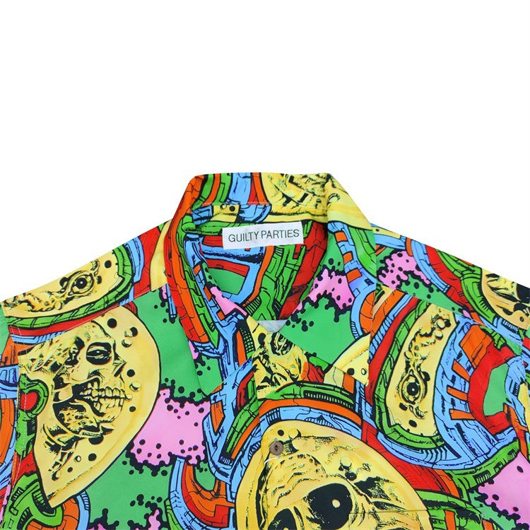 GUILTYPARTIES TIGER 24ss sci-fi graffiti, rayon casual, Hawaiian short-sleeved shirt