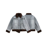 Unisex Coat Lamb Wool Patchwork Denim Jacket