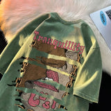 Men T Shirt Retro Heavy Distressed Casual plus Size