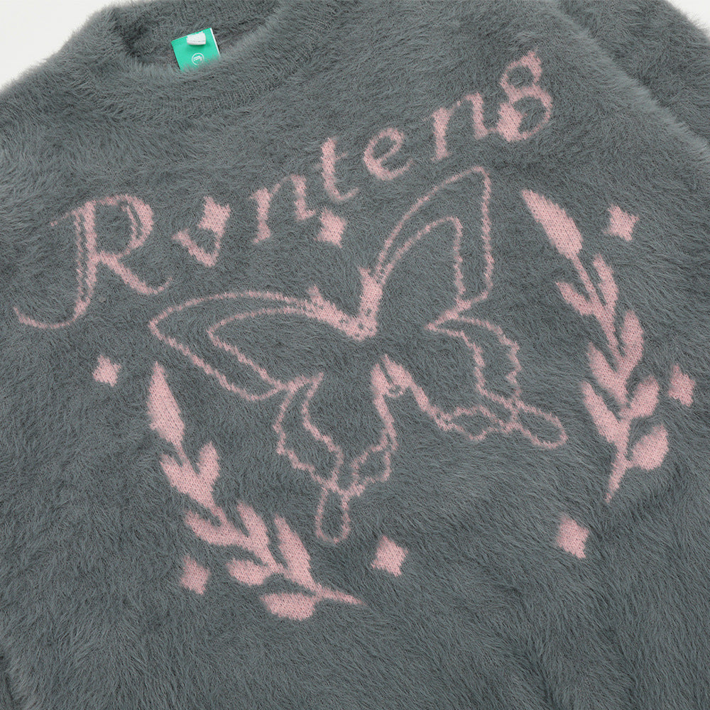 Men Sweater Velvet Padded Sweater Butterfly Jacquard Thickened Sweater