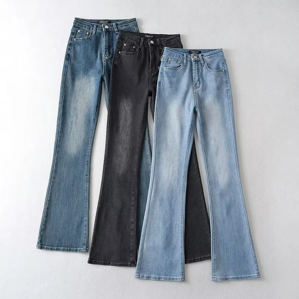 Women Jeans Distressed Retro Easy Matching Casual Flared Pants