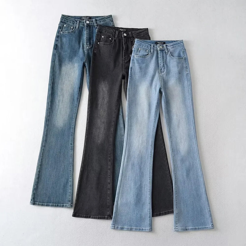 Women Jeans Distressed Retro Easy Matching Casual Flared Pants