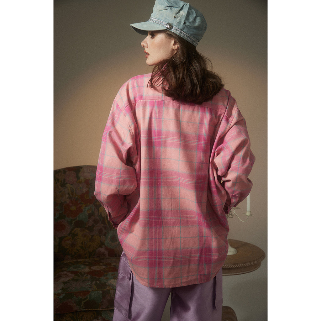 Unisex Shirt Loose Long Sleeve Plaid Shirt