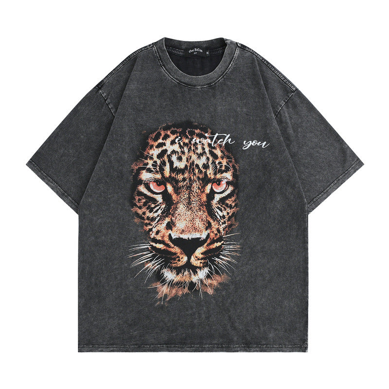 Men T-Shirt Tiger Print Vintage