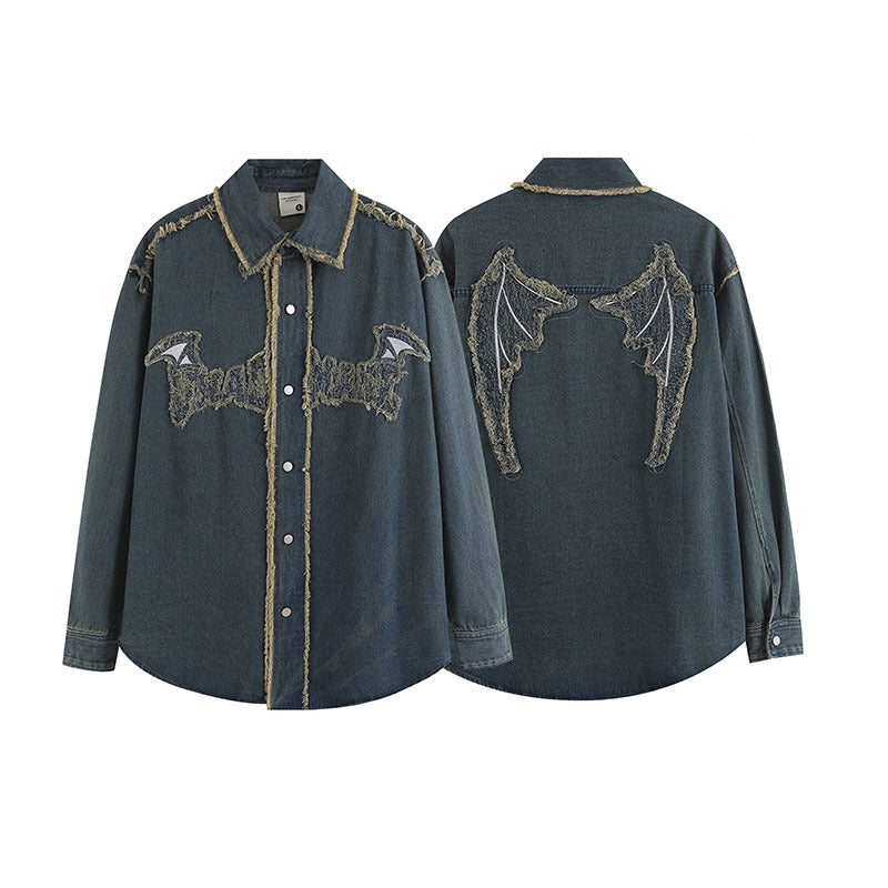Long Sleeve Distressed Vintage Denim Shirt