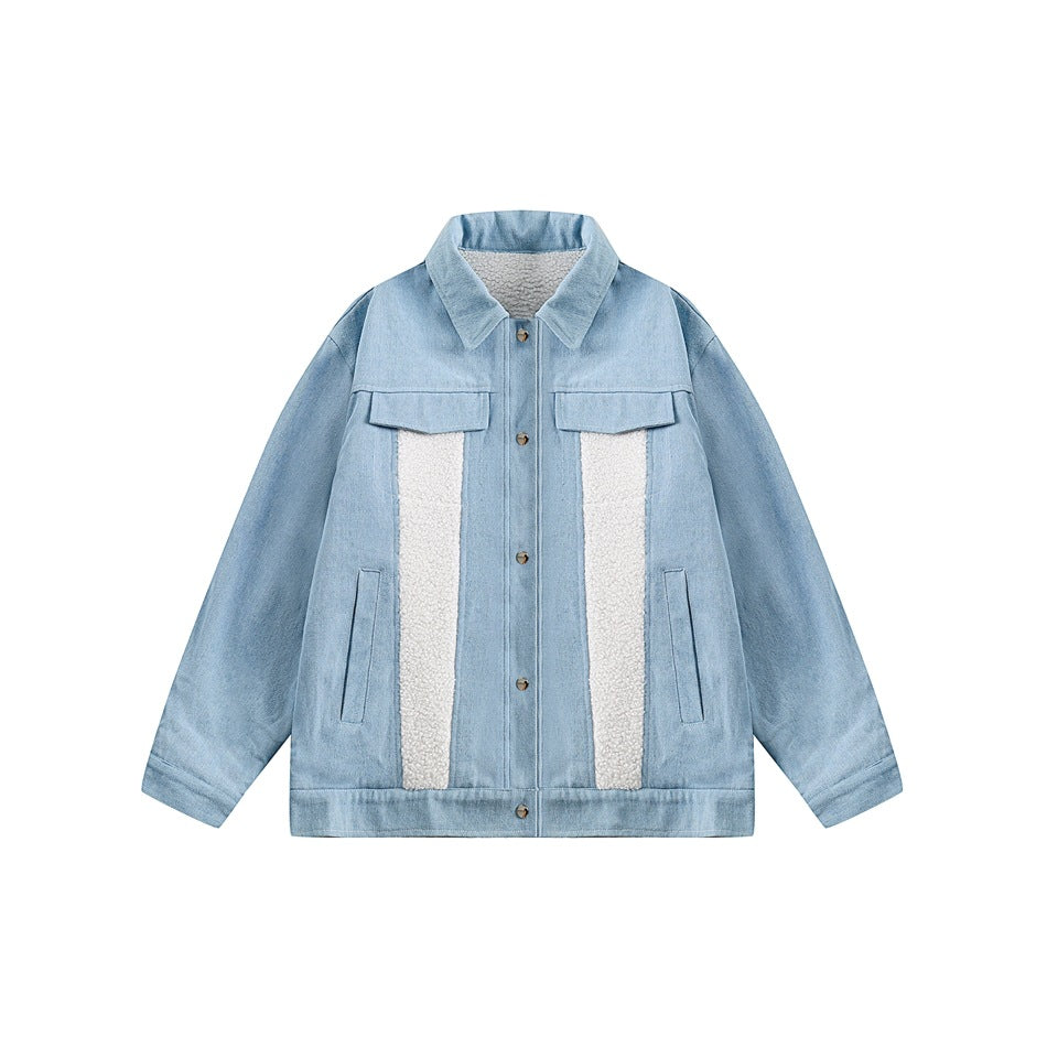 Unisex Coat Winter Lamb Wool Denim Coat