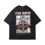 Men T-Shirt Retro Cartoon Printed Small Neckline