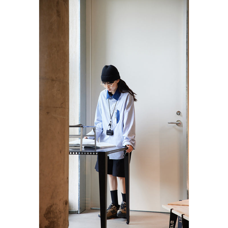 Unisex Shirt Vintage Stripe Loose Long Sleeve