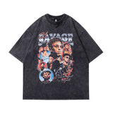 Men T-Shirt NBA Star Cartoon Print Distressed