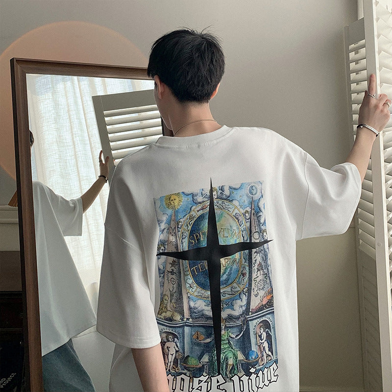 Men T Shirt Summer Loose Print